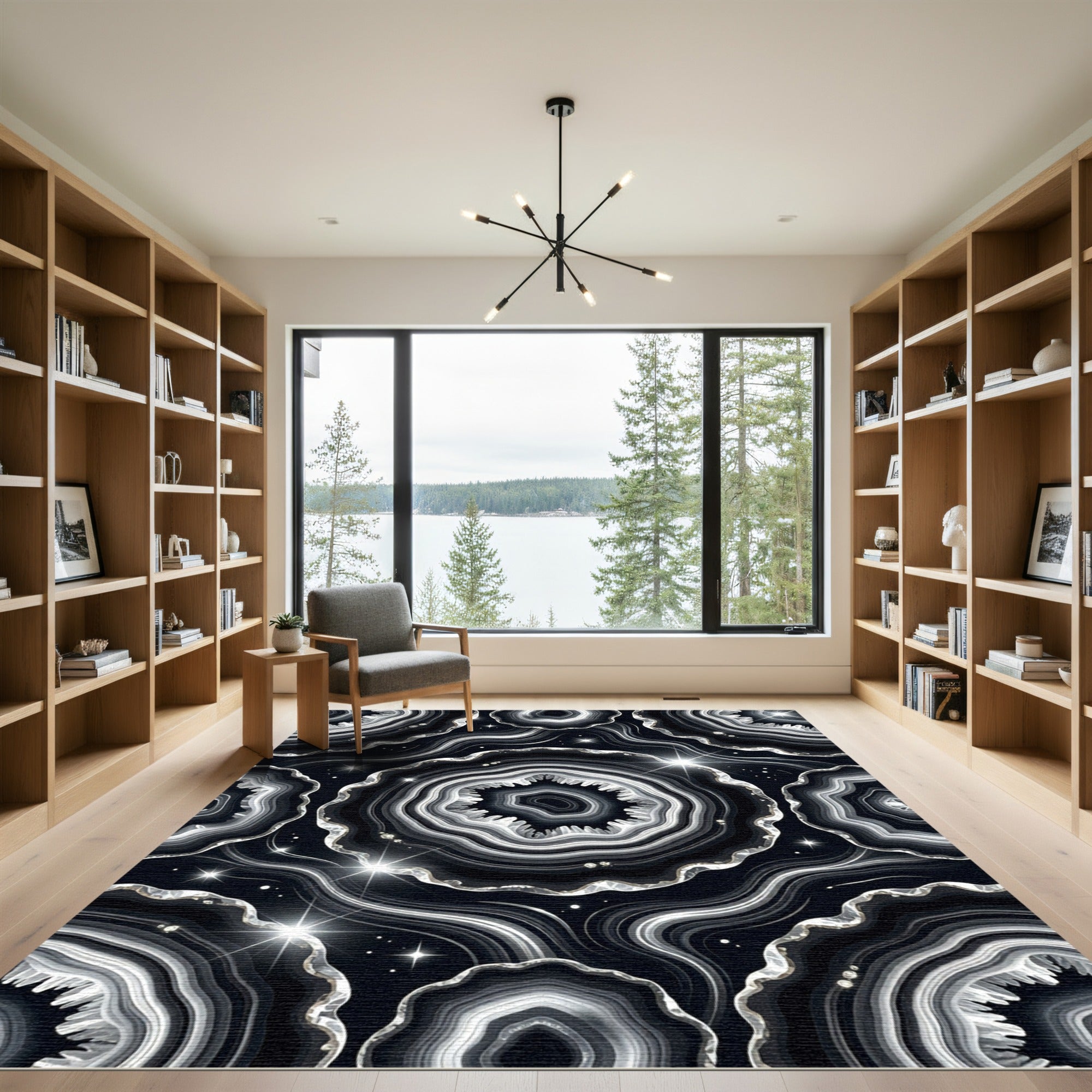 Black Agate Crystal Slice Sparkle Rug