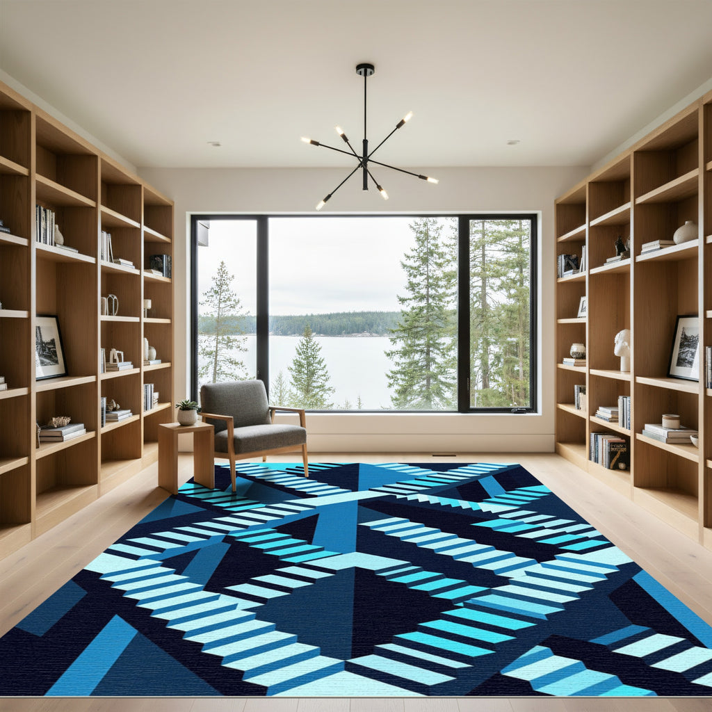 Escher Infinite Blue Stairs Rug
