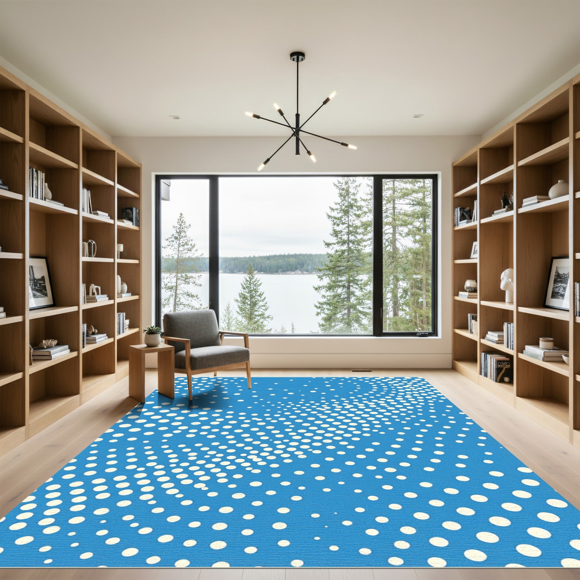 Bright Blue White Dot Wave Rug