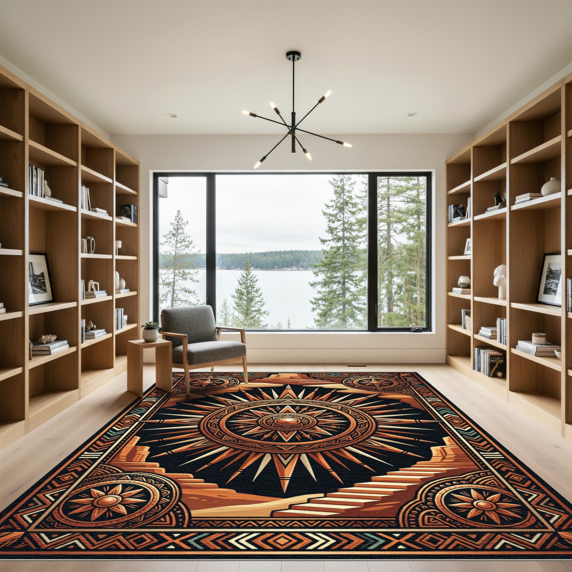 Golden Celestial Sun Desert Staircase Art Rug