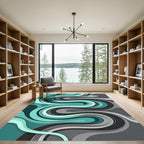 Abstract Serpentine Teal and Gray Flow Rug