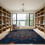 Dark Teal Orange Floral Mandala Rug