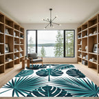 Teal Tropical Foliage Botanical Sweep Rug