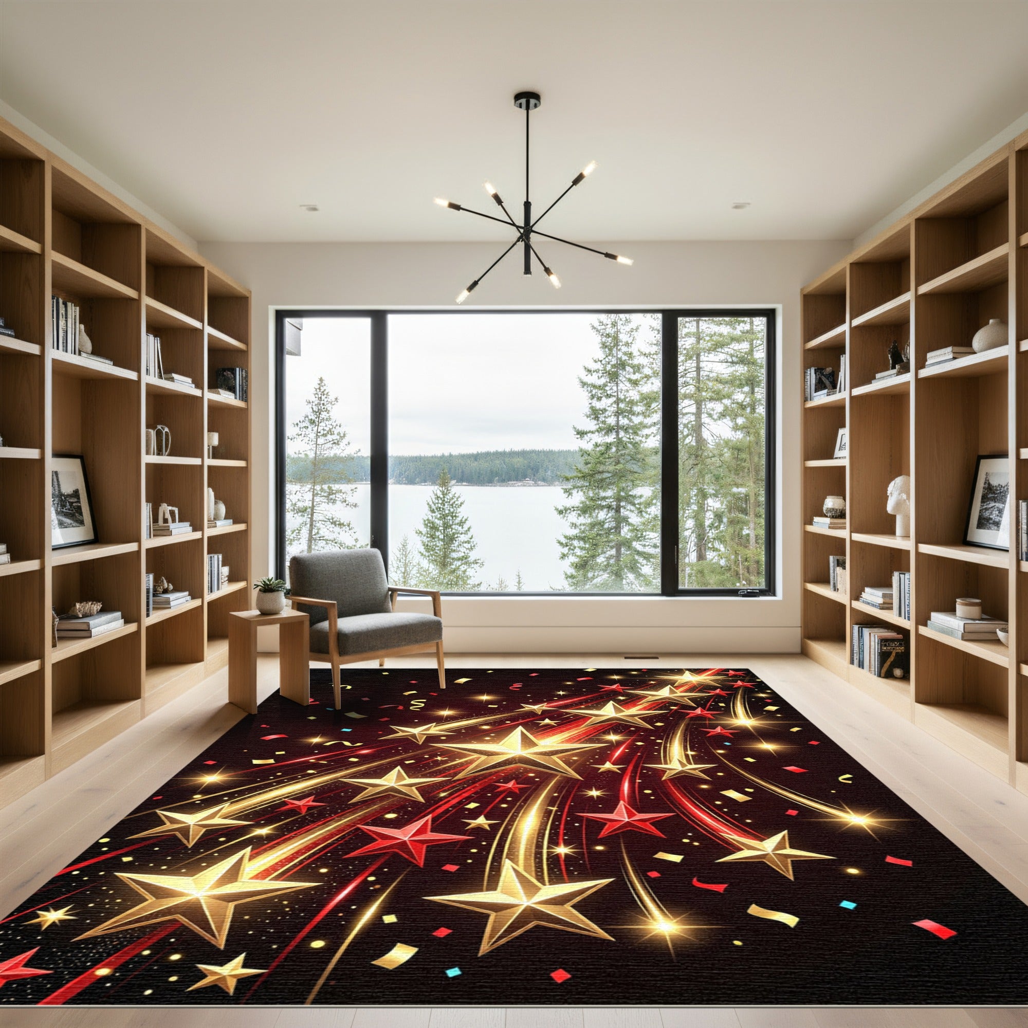 Golden Red Stars Shooting Streaks Rug