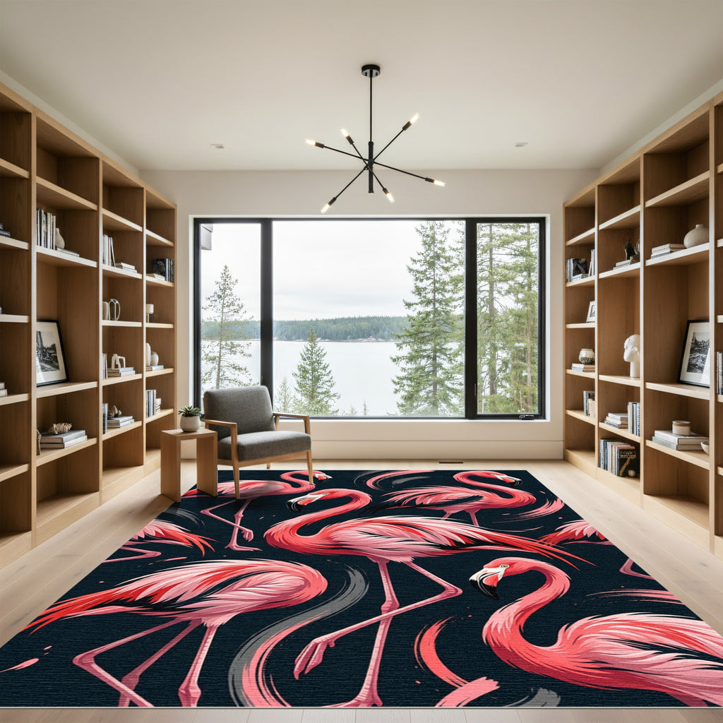 Vibrant Pink Flamingo Tropical Art Rug