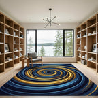 Golden Swirl Abstract Cobalt Vortex Rug