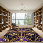 Royal Purple Gold Fleur-de-Lis Medallion Rug