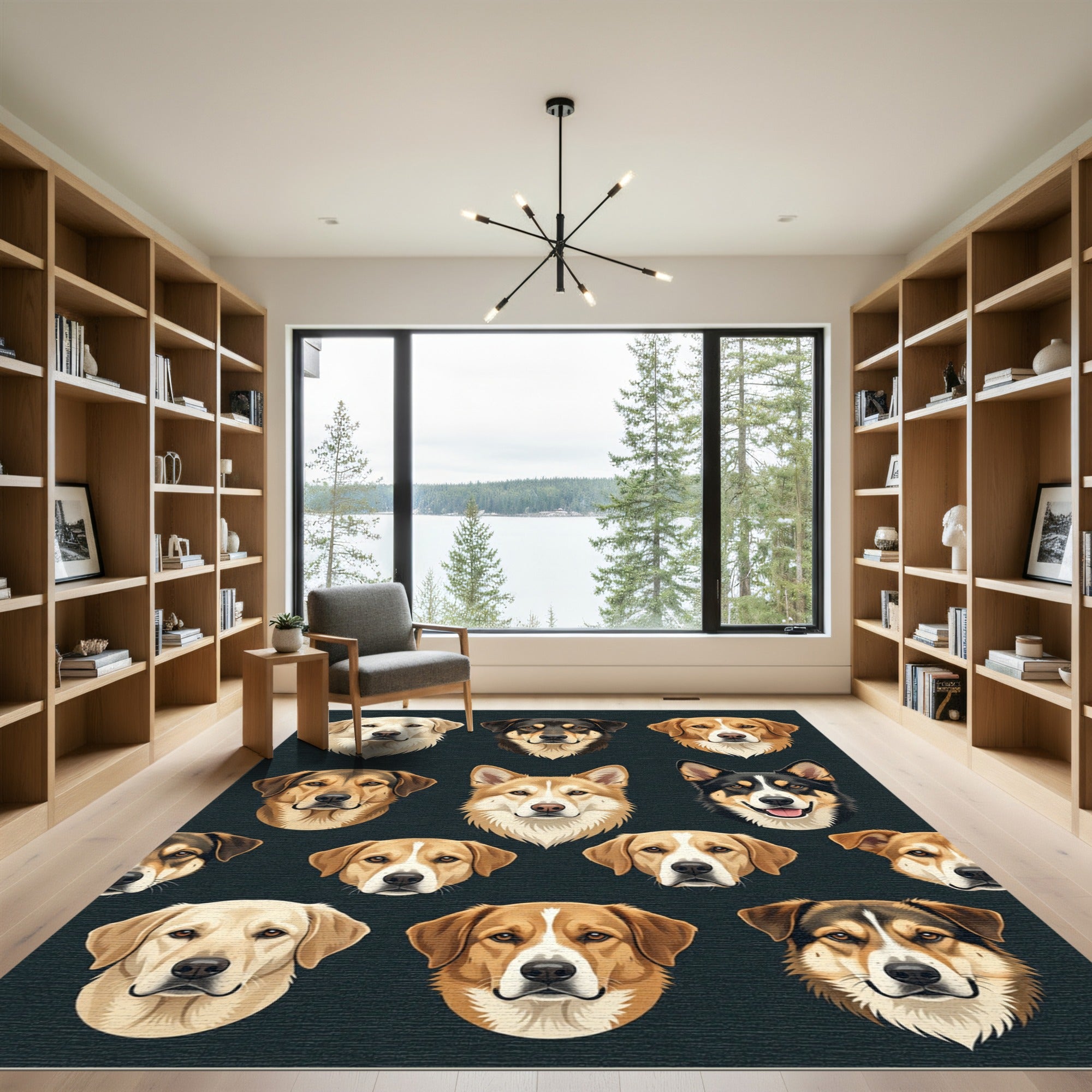 Artisanal Golden Retriever Portrait Grid Rug