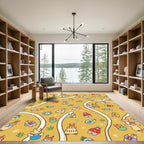 Cute Bunny Alphabet Roadway Yellow Rug