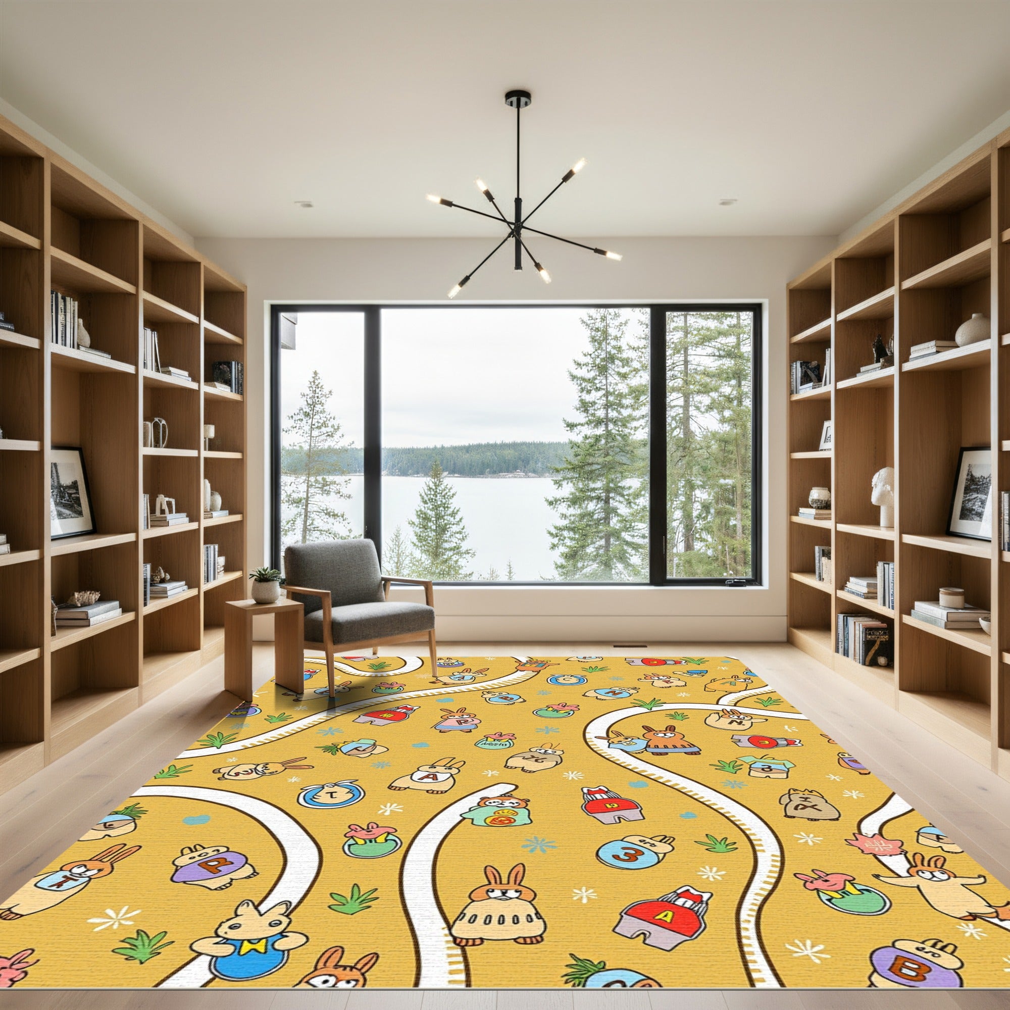 Cute Bunny Alphabet Roadway Yellow Rug