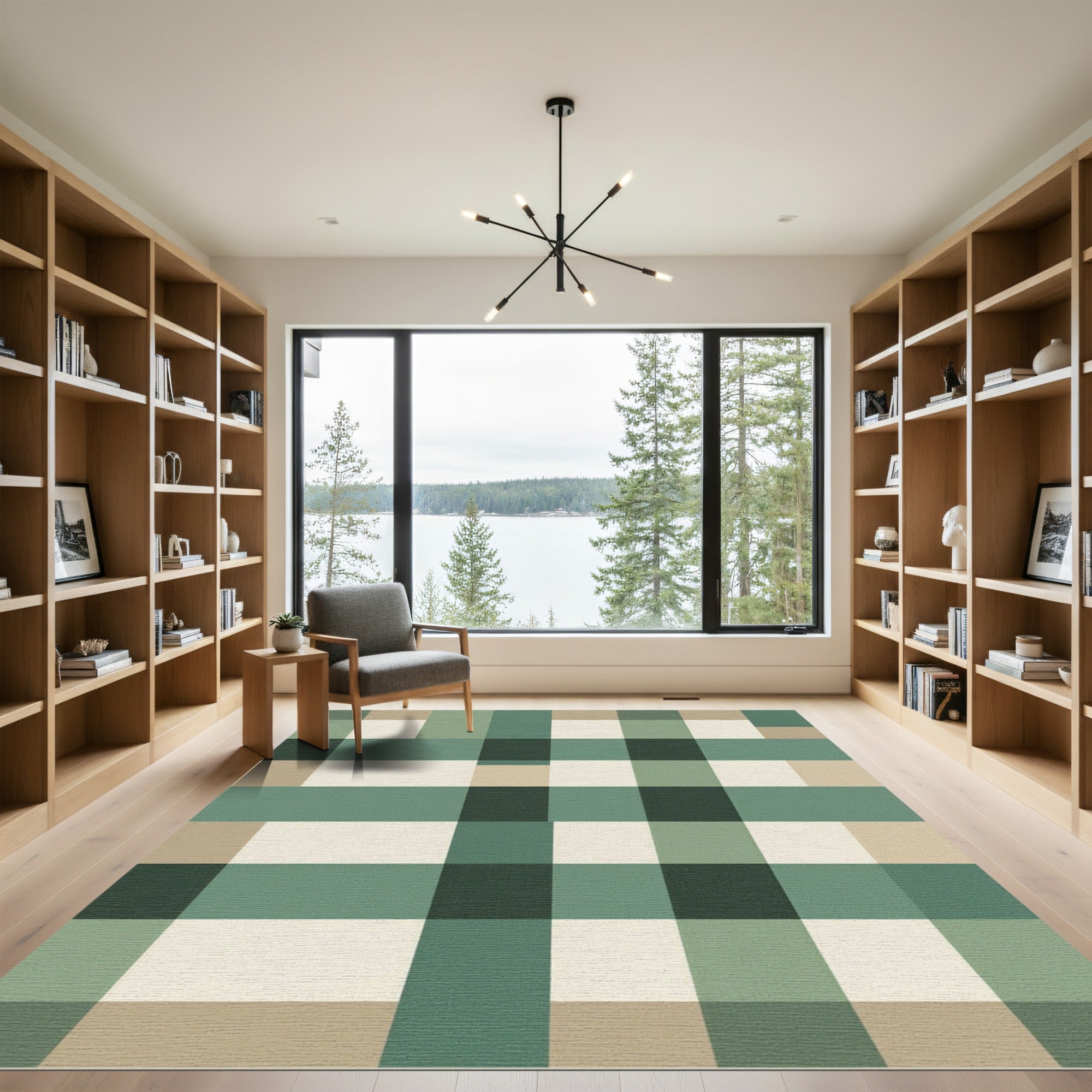 Sage Green Plaid Geometric Grid Rug