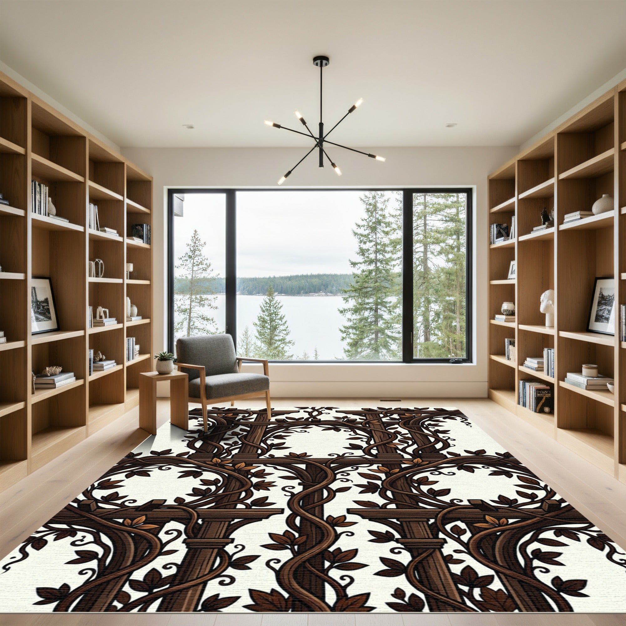 Dark Wood Vine Lattice Trellis Rug