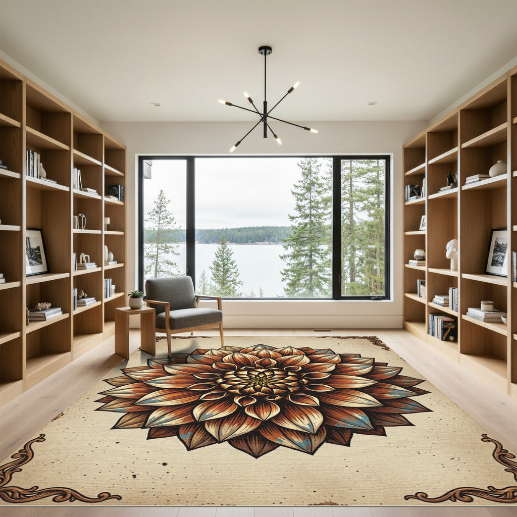 Vintage Earthy Bronze Floral Mandala Rug