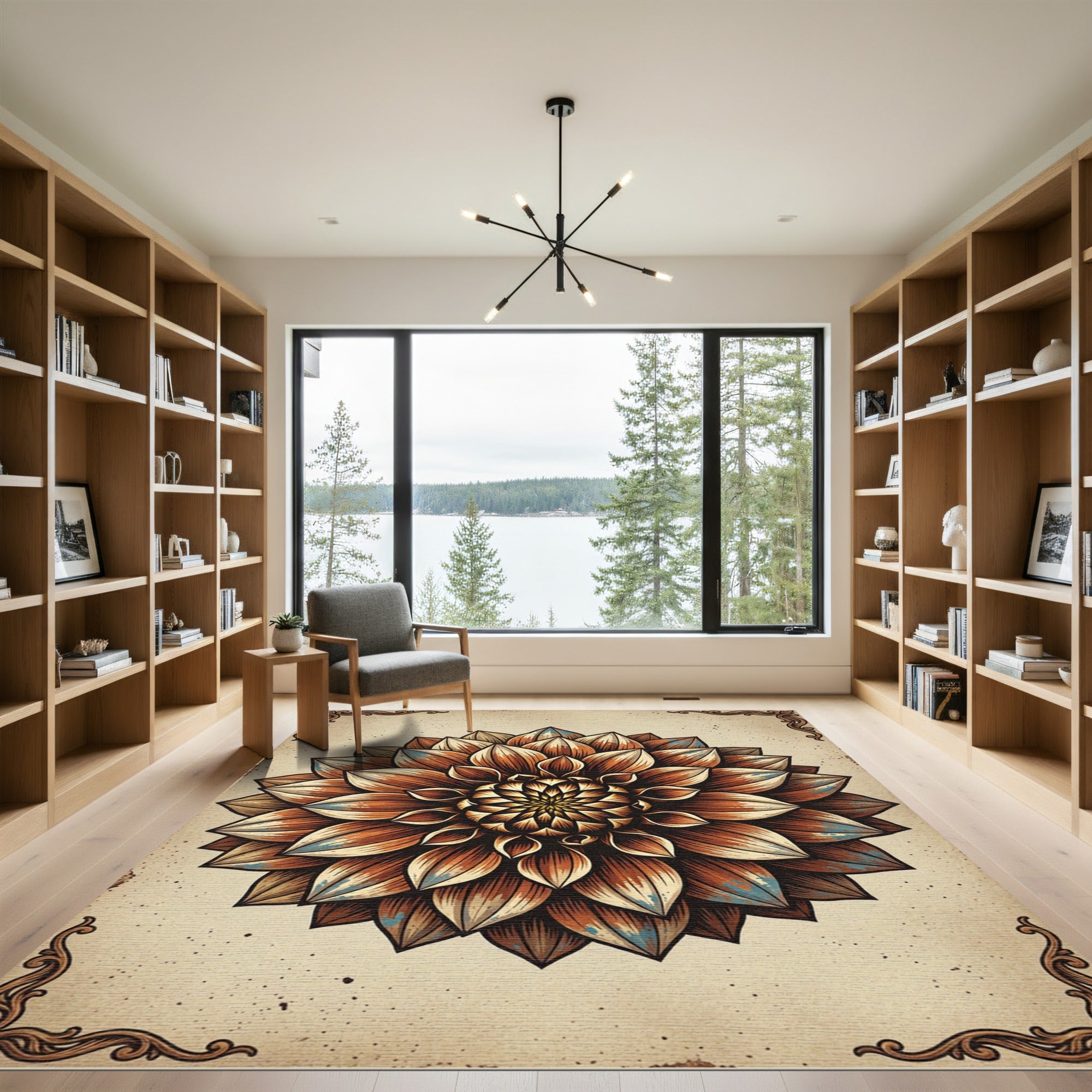 Vintage Earthy Bronze Floral Mandala Rug
