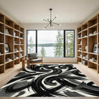 Abstract Monochromatic Ink Brush Swirls Rug