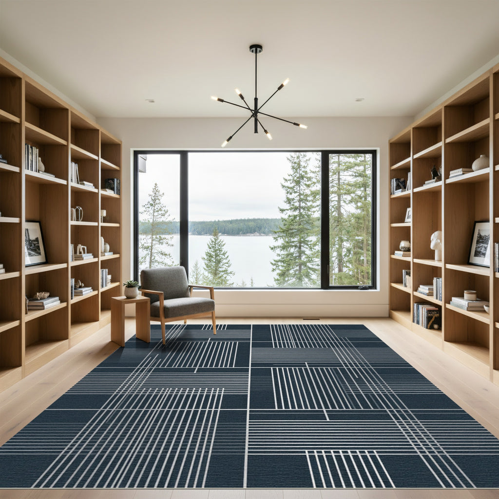 Deep Charcoal Geometric Stripe Composition Rug
