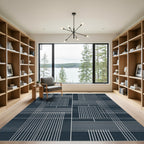 Deep Charcoal Geometric Stripe Composition Rug