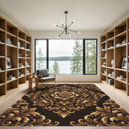 Opulent Gold Floral Scrollwork Rug