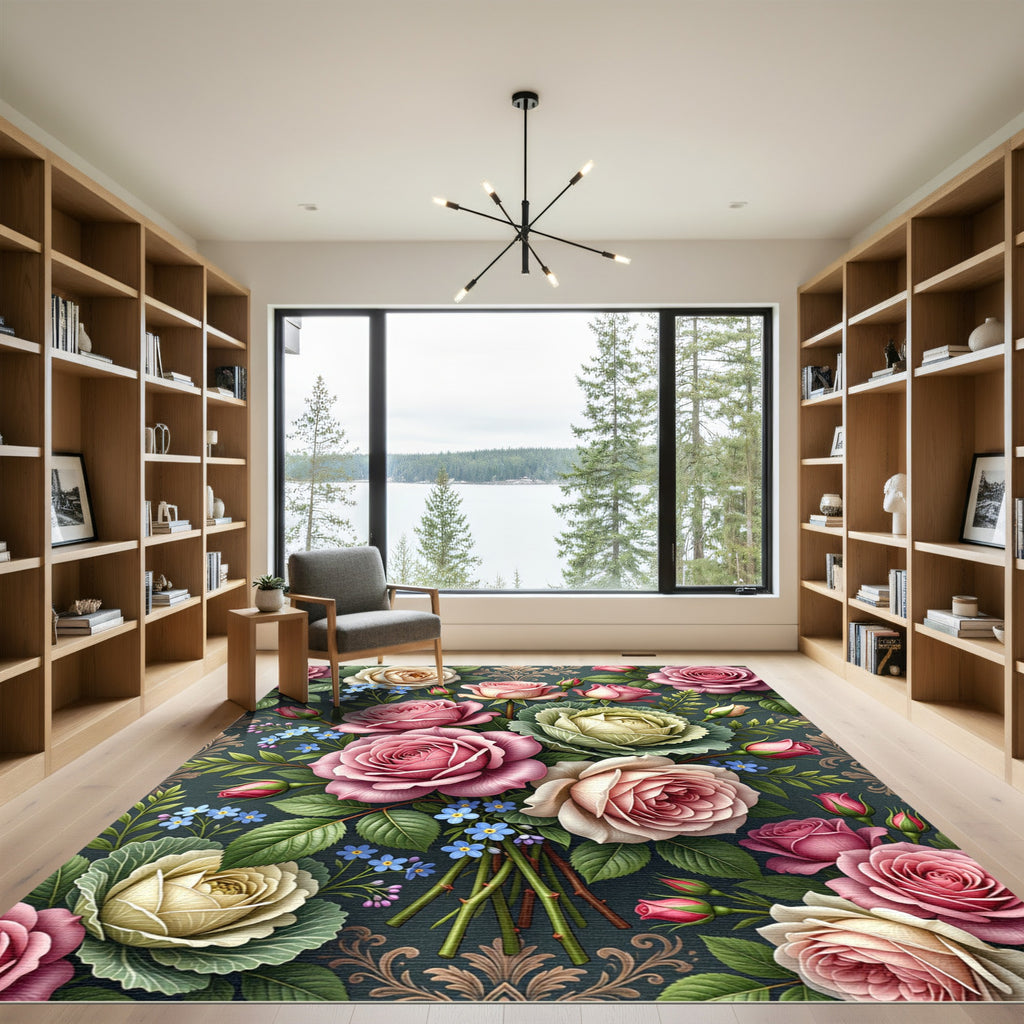 Romantic Pastel Rose Bouquet Floral Rug
