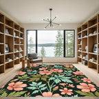 Botanical Peach Floral Dark Garden Rug