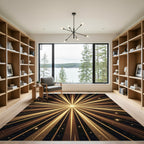 Golden Radiant Starburst Abstract Art Rug
