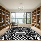 Monochrome Tribal Totem Face Art Rug