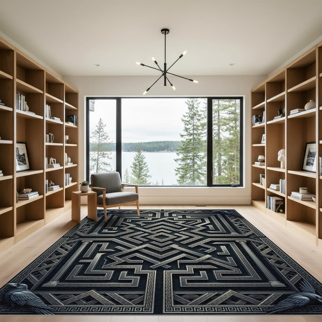 Dark Silver Maze Raven Court Rug