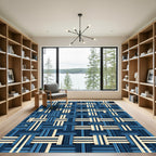 Navy and Cream Woven Basket Weave Rug
