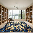 Elegant Blue Birds Floral Branches Rug