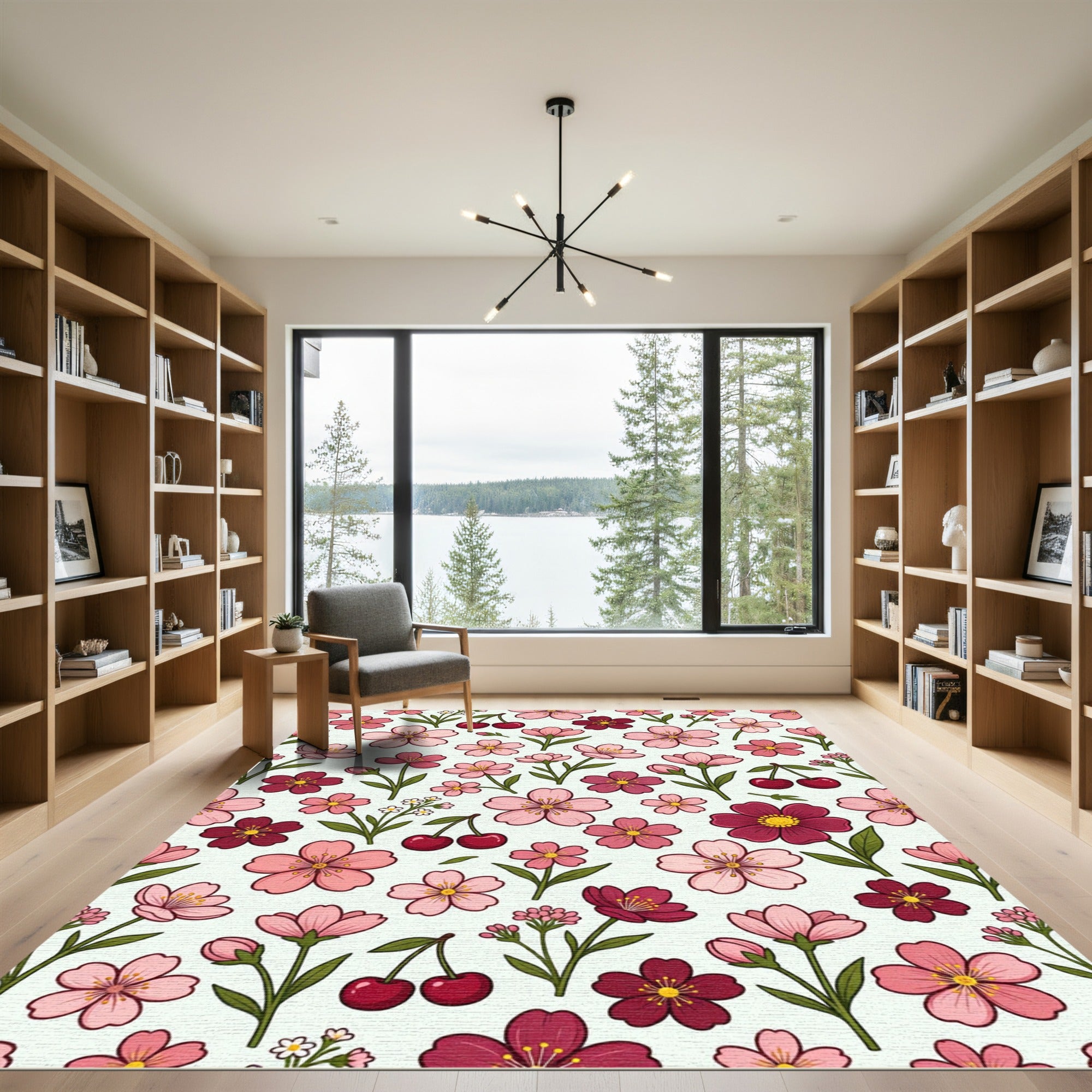 Pink Cherry Blossom Floral Sprinkle Rug