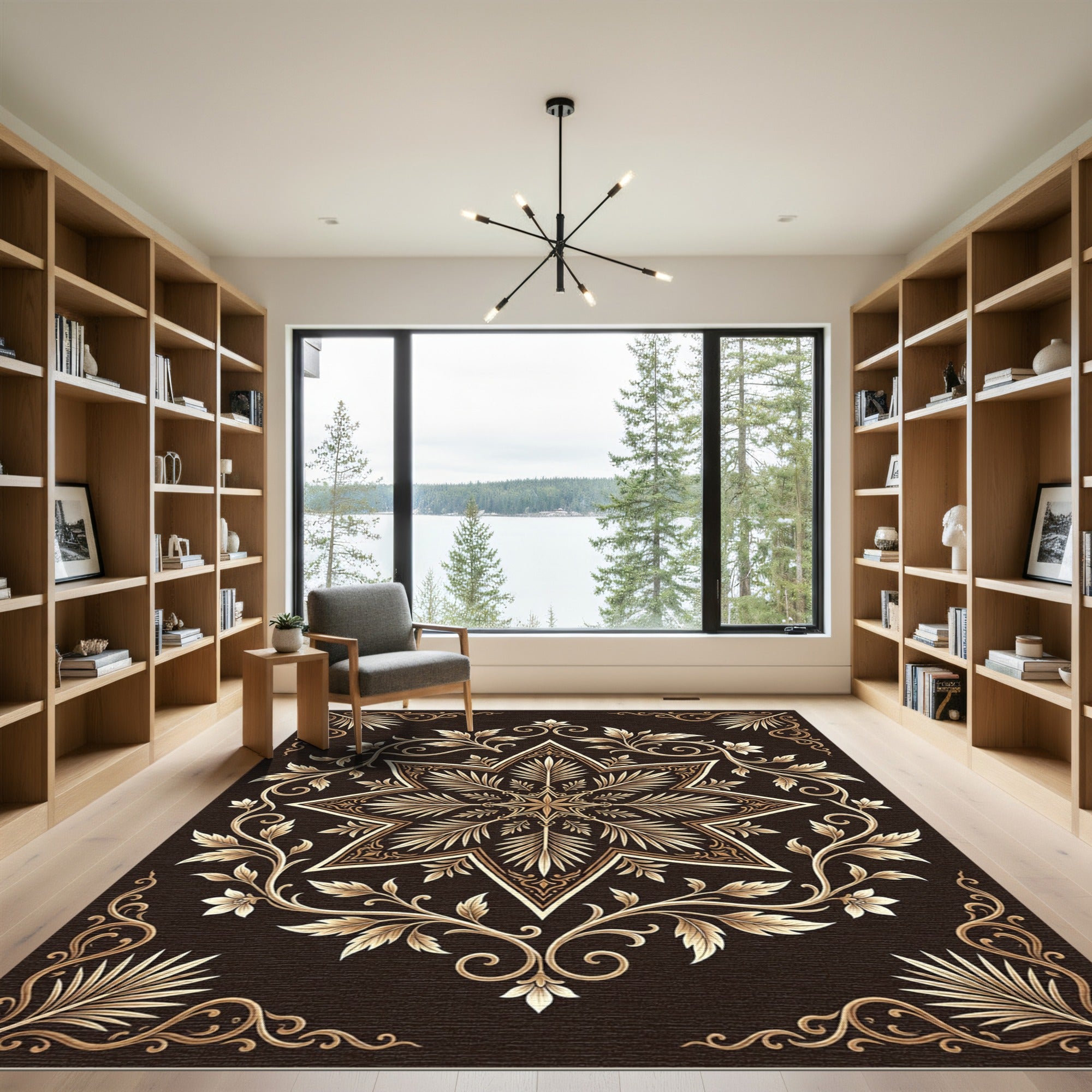 Ornate Golden Star Floral Medallion Rug