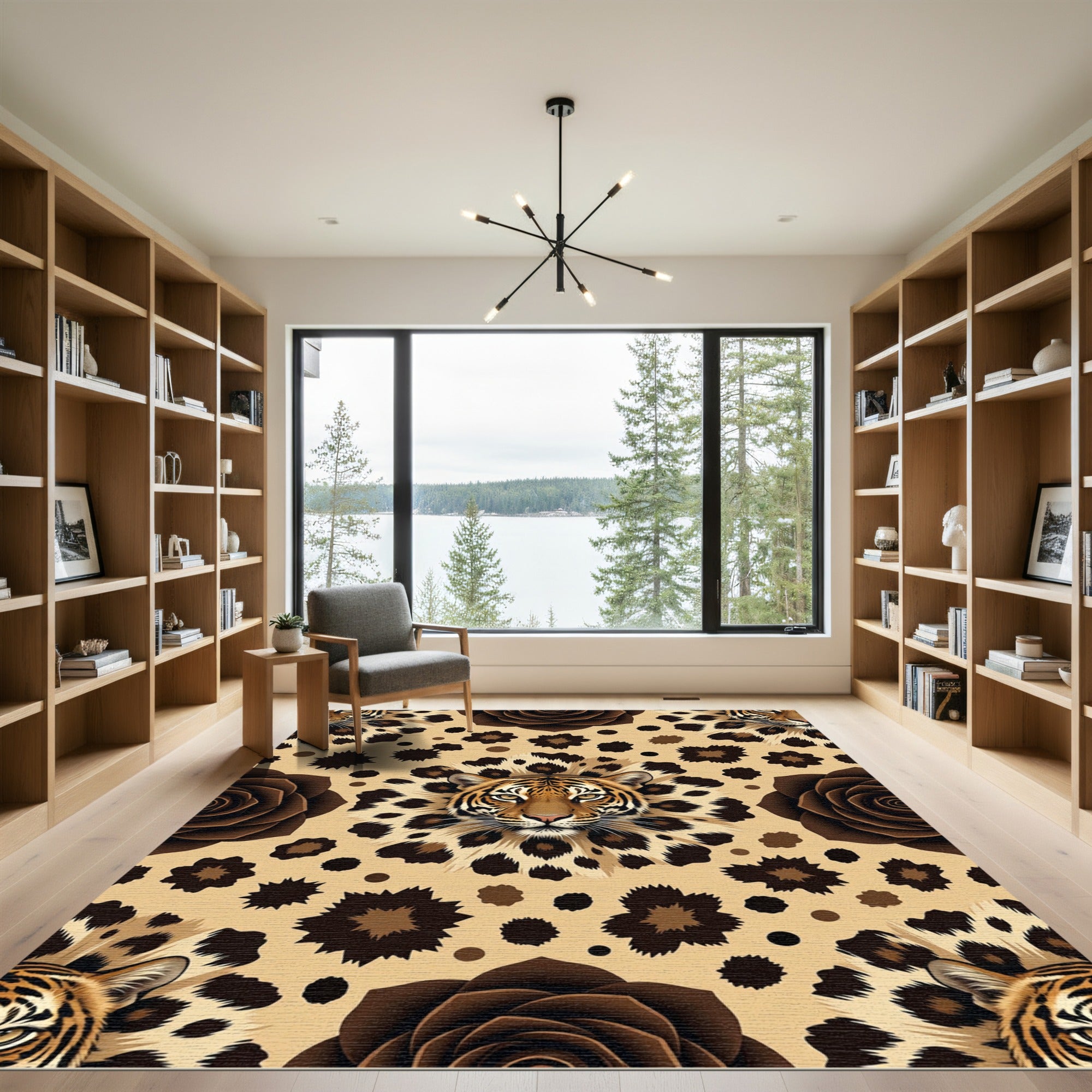 Tiger Leopard Rose Brown Medallion Rug