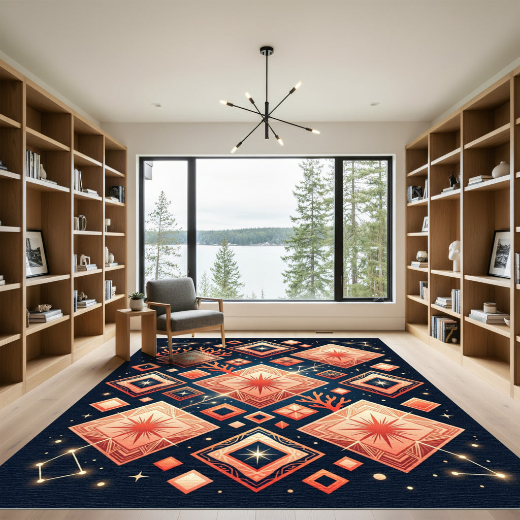 Celestial Orange Diamond Constellation Rug