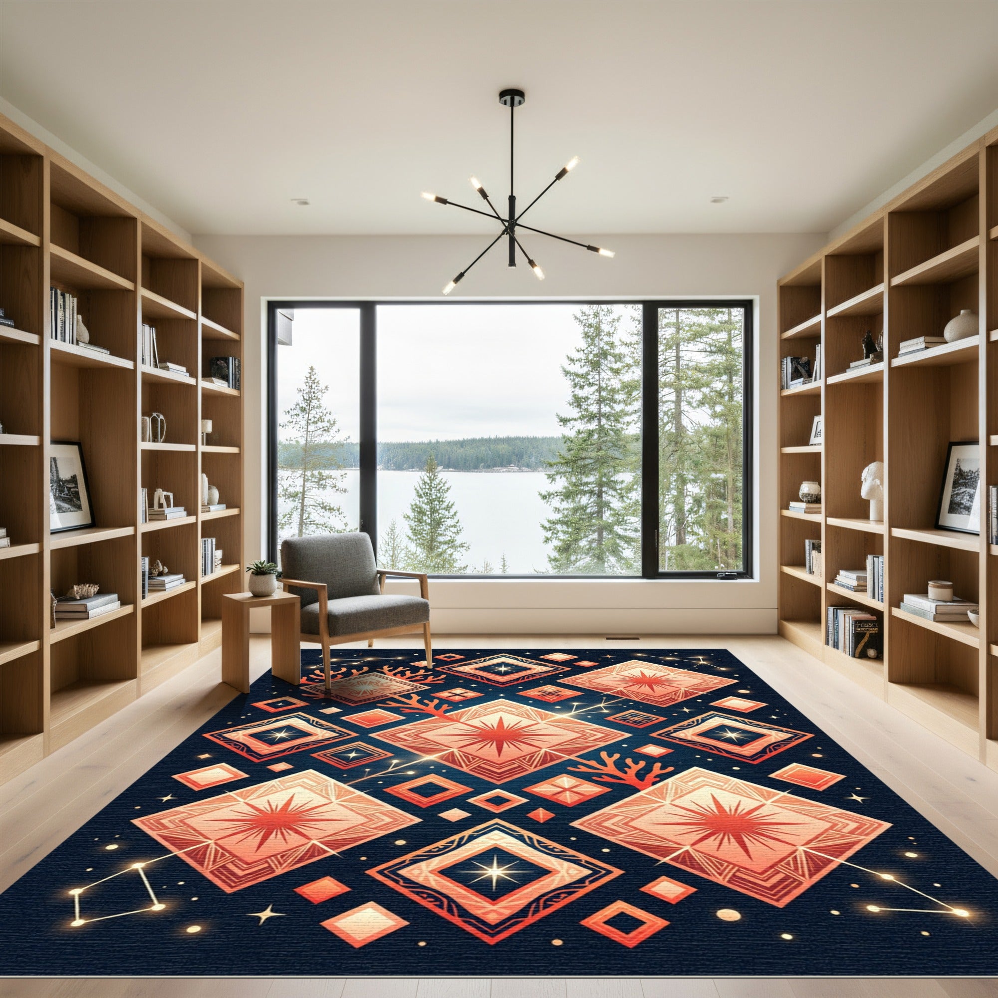 Celestial Orange Diamond Constellation Rug
