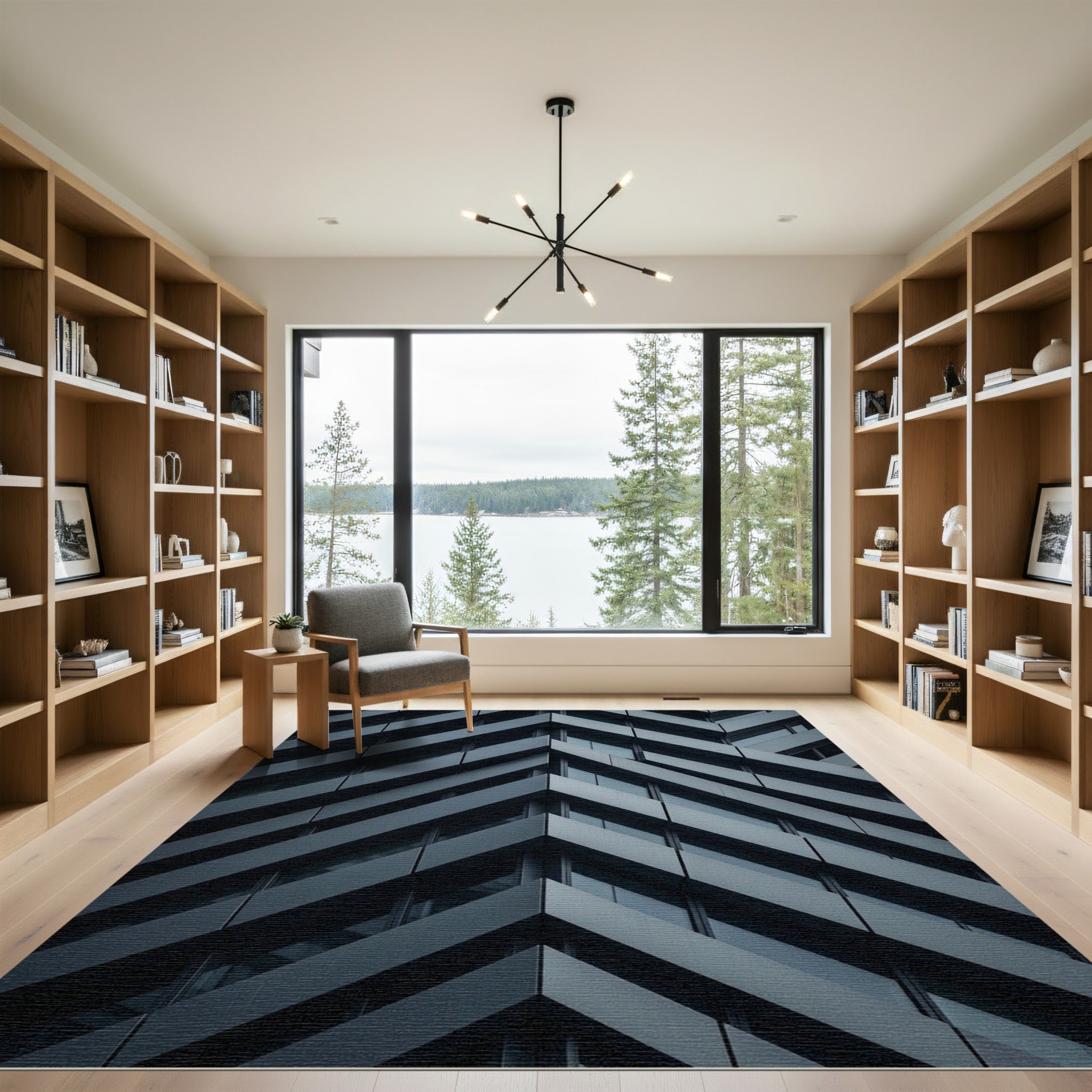 Sharp Gray Architectural Angular Chevron Rug