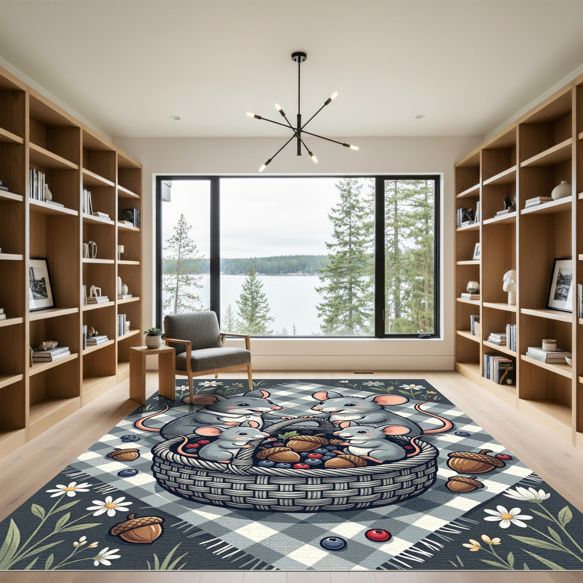 Whimsical Picnic Mice with Acorn Berries Rug