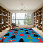 Red Green Black Festive Trees Bows Rug