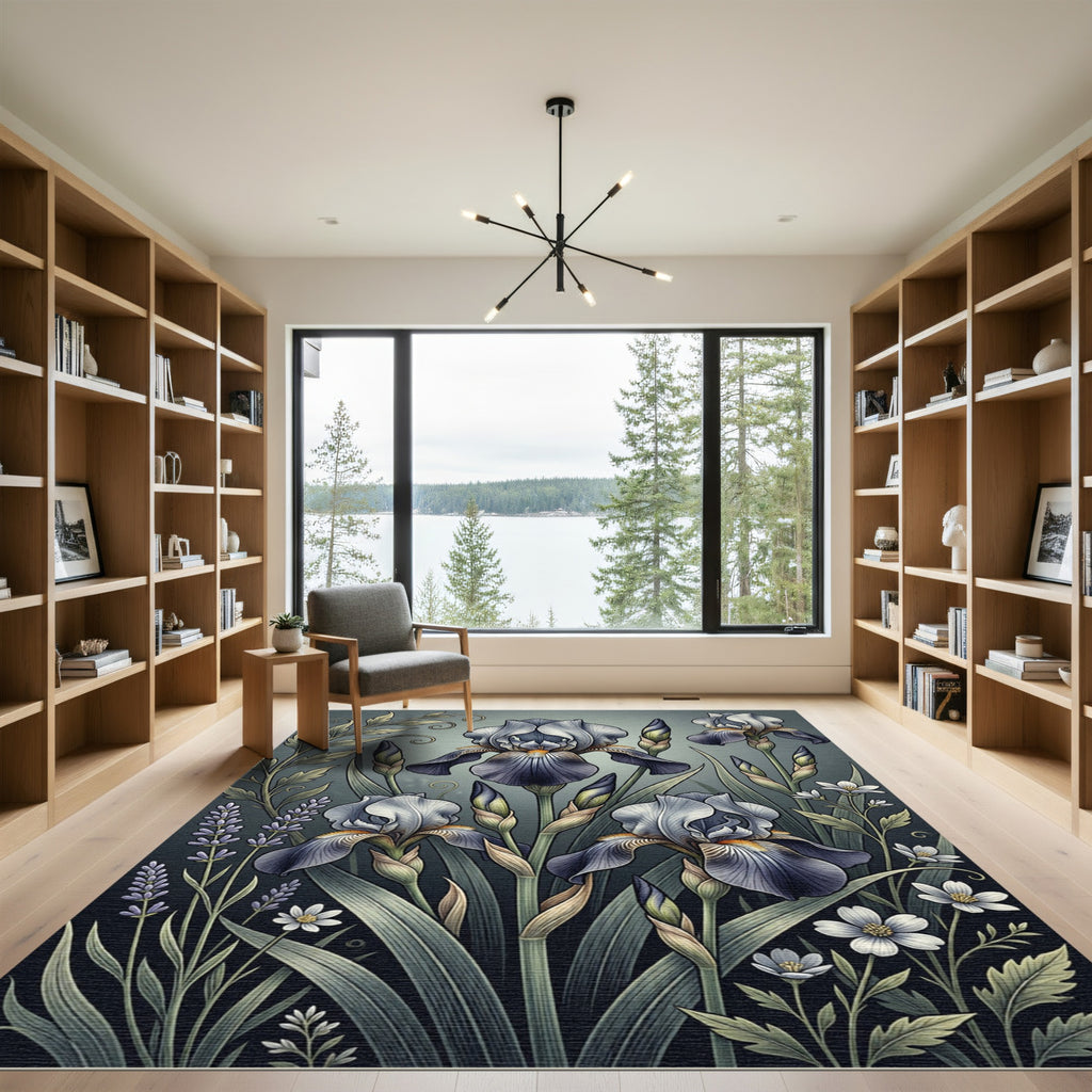Serene Blue Iris Botanical Garden Rug