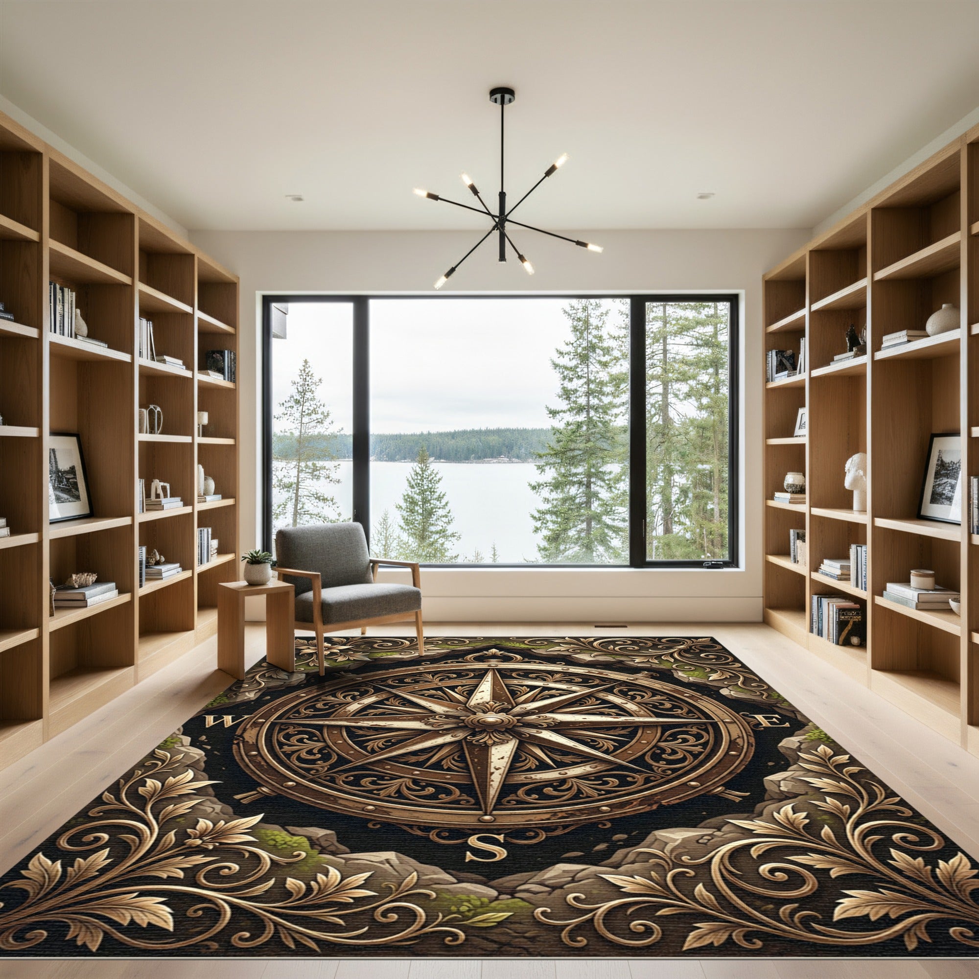 Gilded Ornate Compass Bronze Medallion Rug