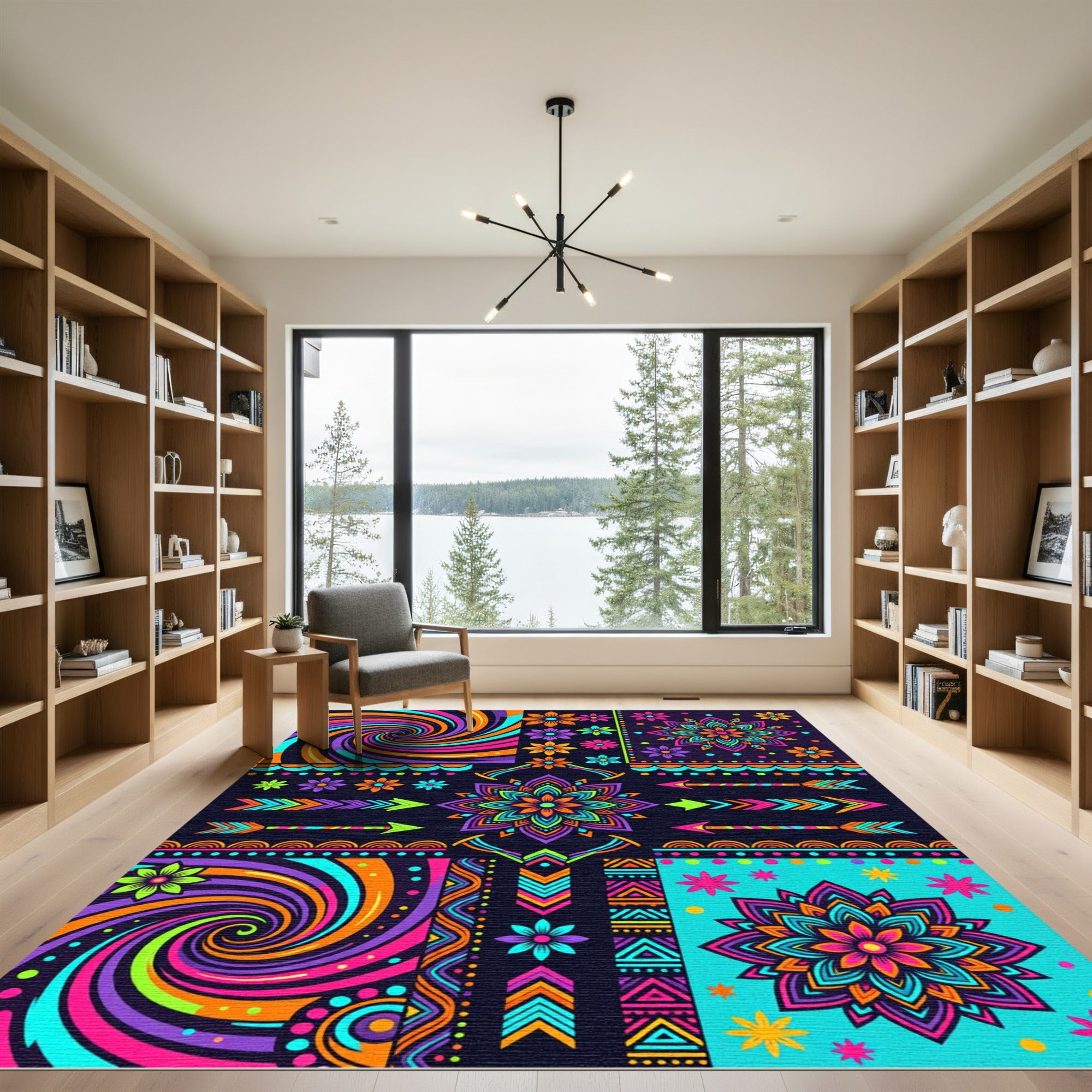 Vibrant Neon Medallion Flower Arrow Rug