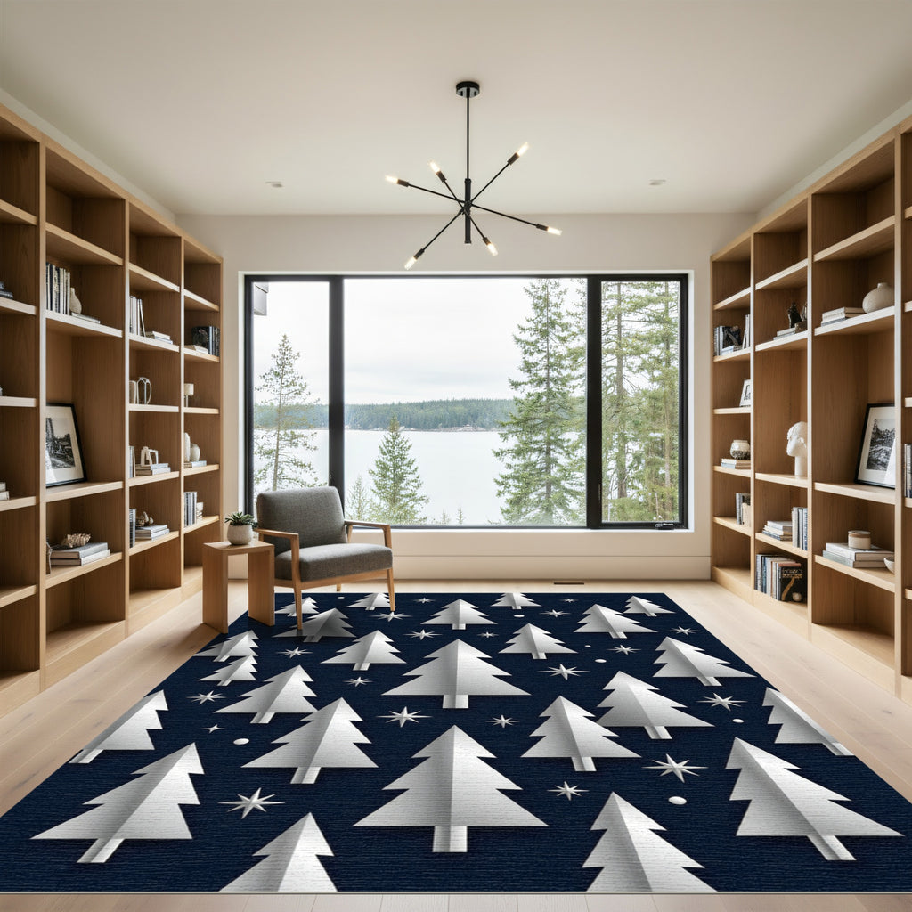 Minimalist Silver Fir Forest Night Rug