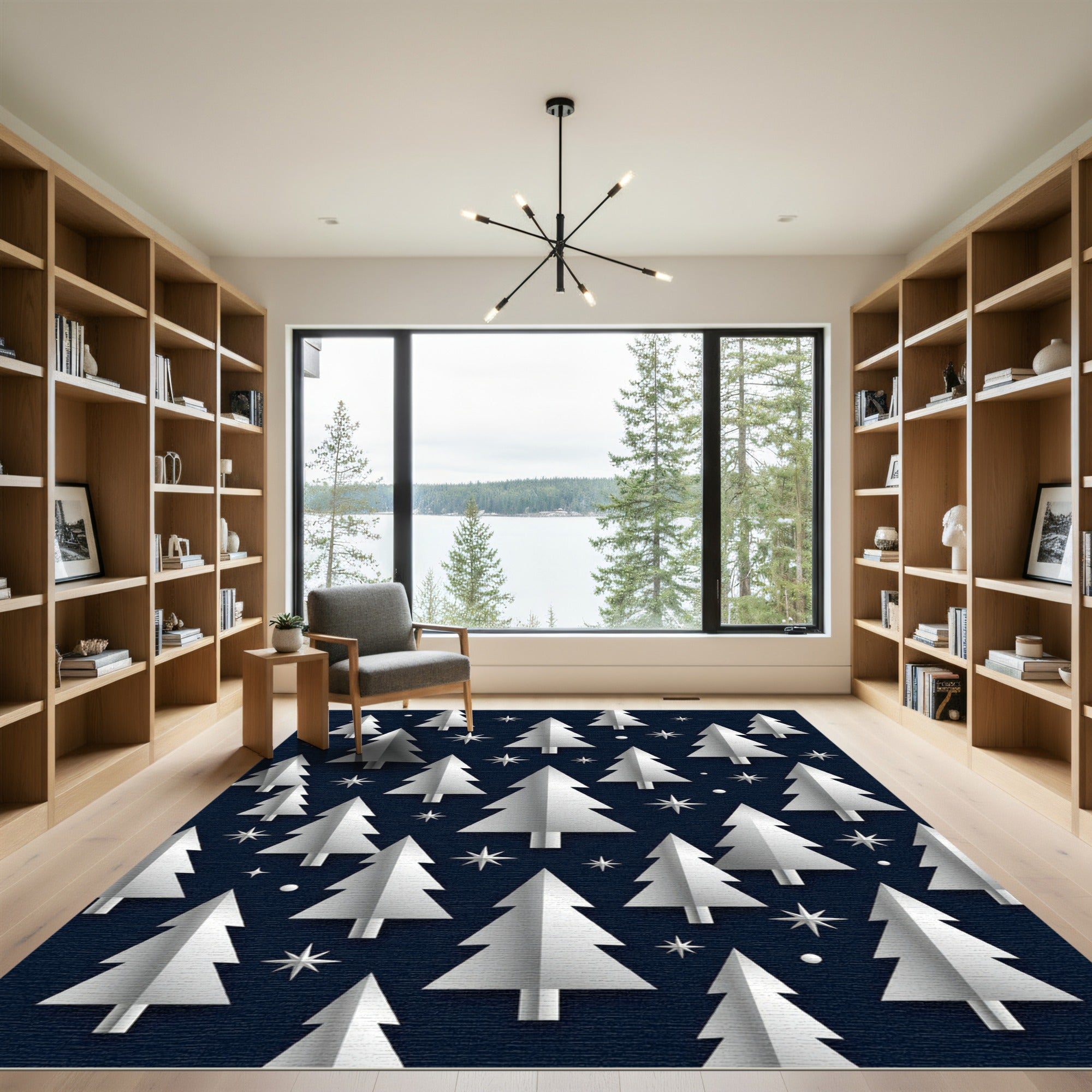 Minimalist Silver Fir Forest Night Rug