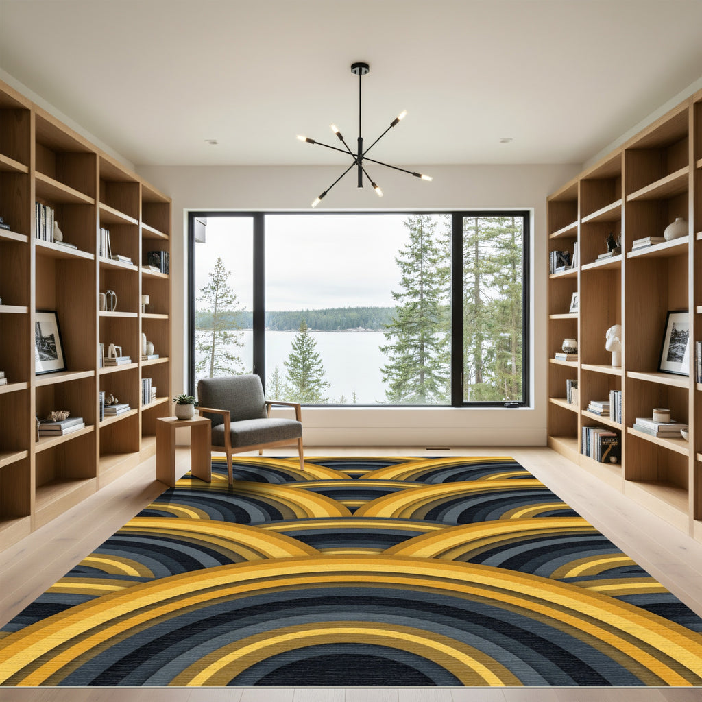 Layered Golden Arc Abstract Rug