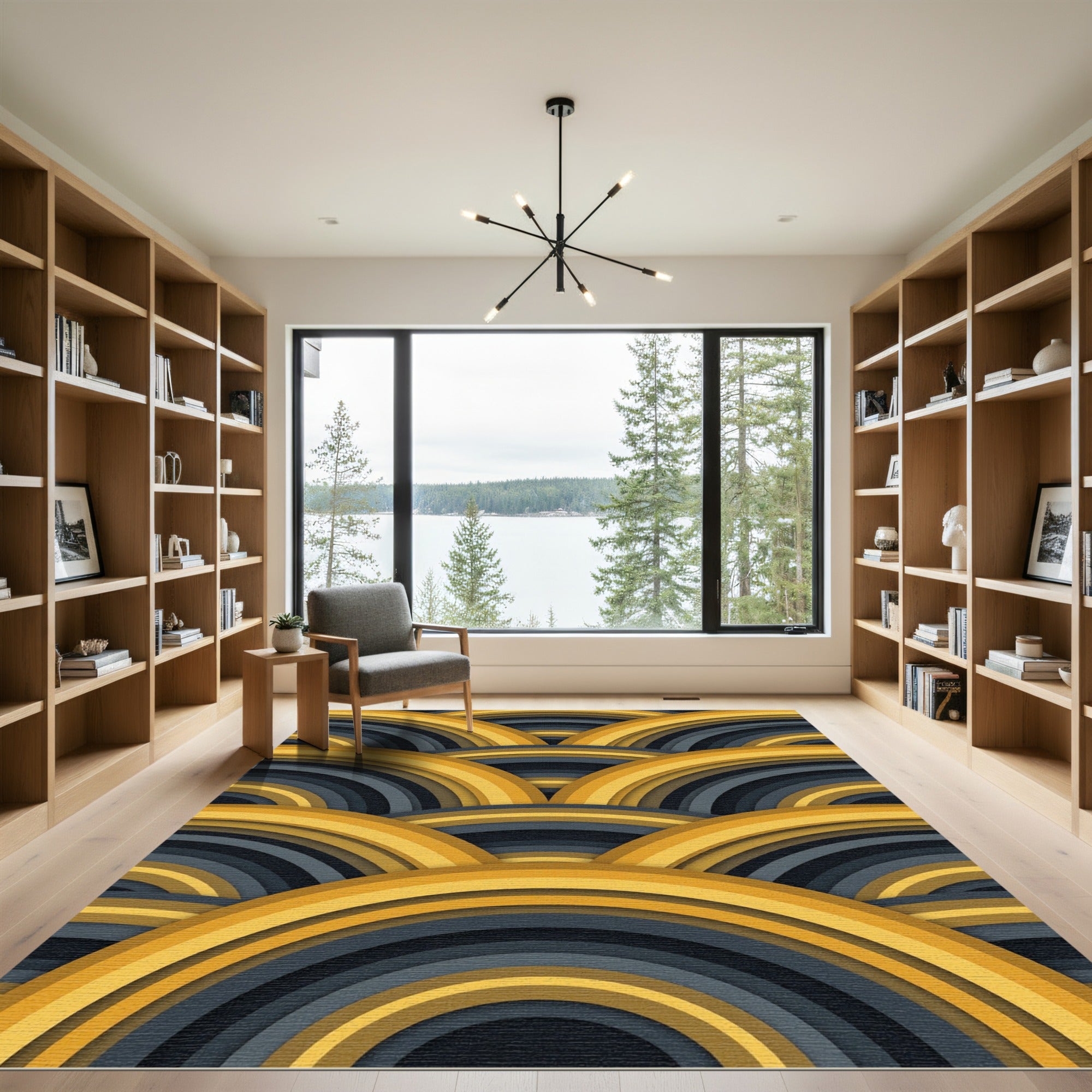 Layered Golden Arc Abstract Rug