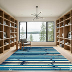 Deep Blue Striped Brushstroke Splash Rug