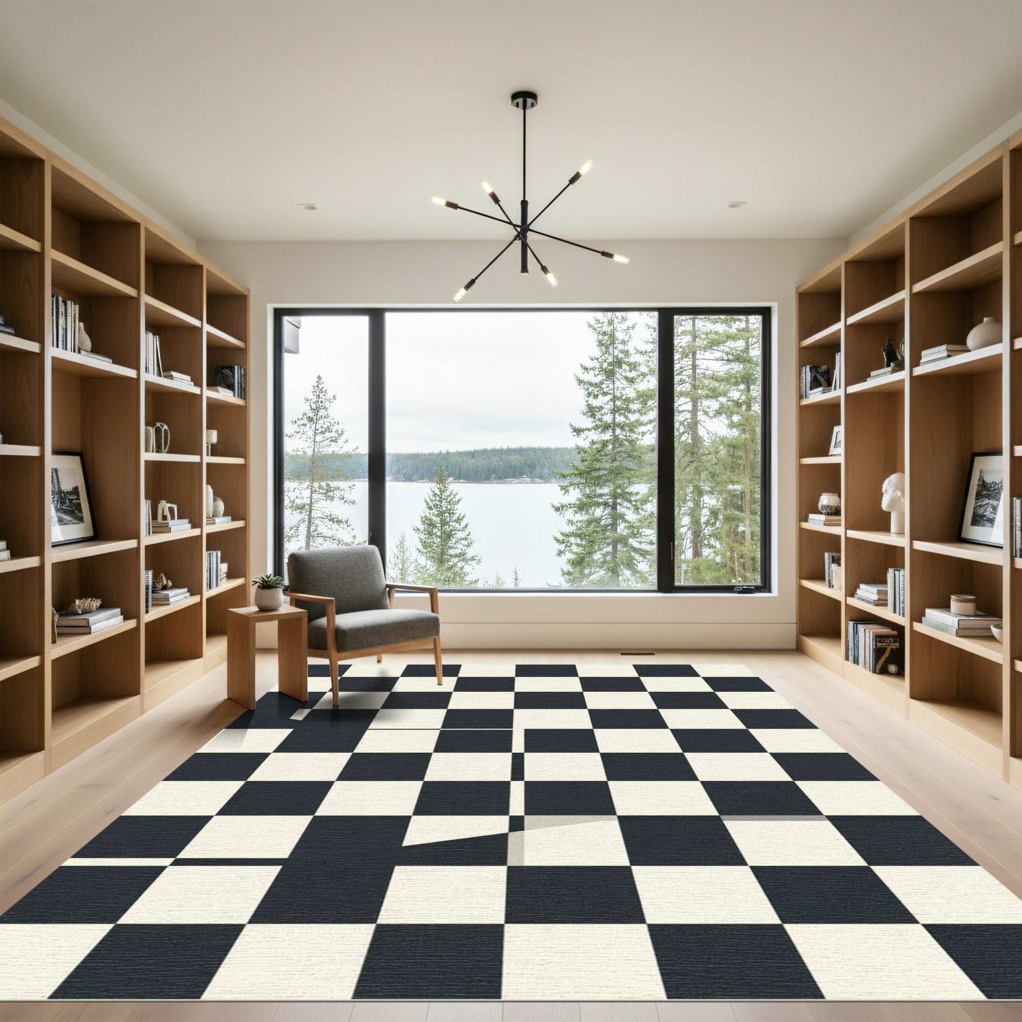Black White Checkerboard Grid Rug