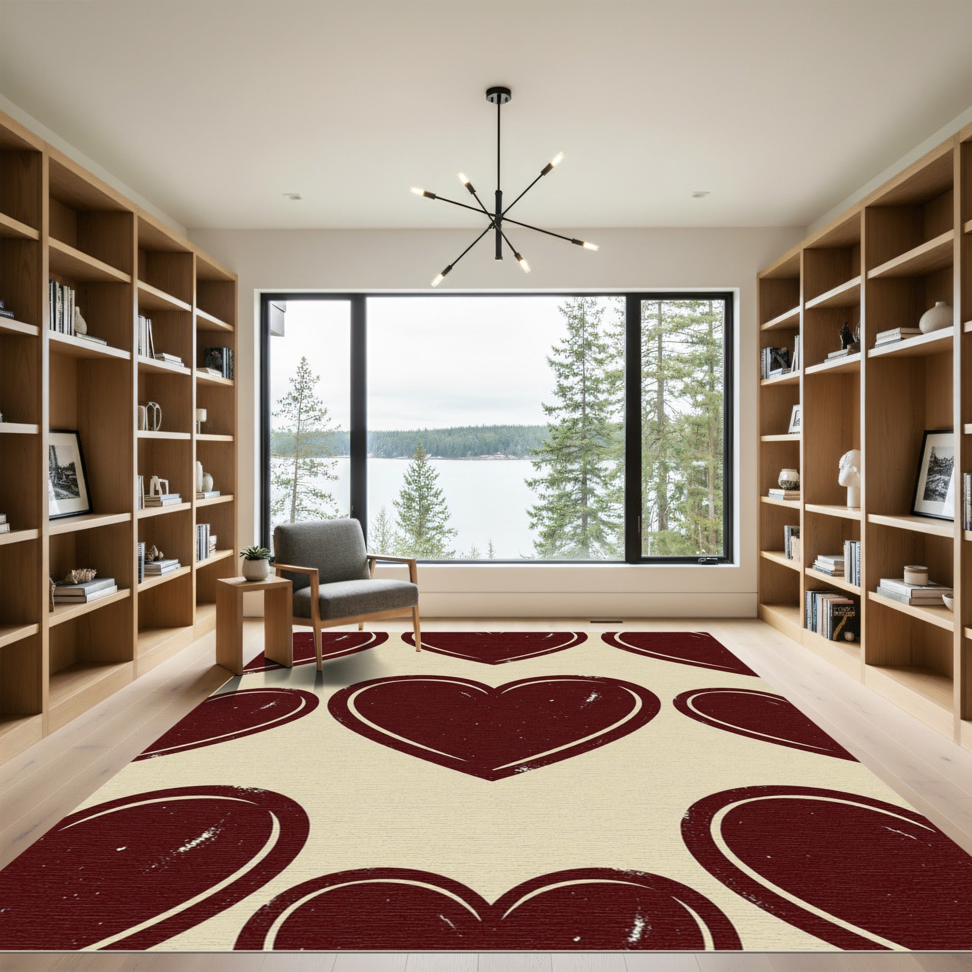 Dark Crimson Interlocking Heart Illustration Rug