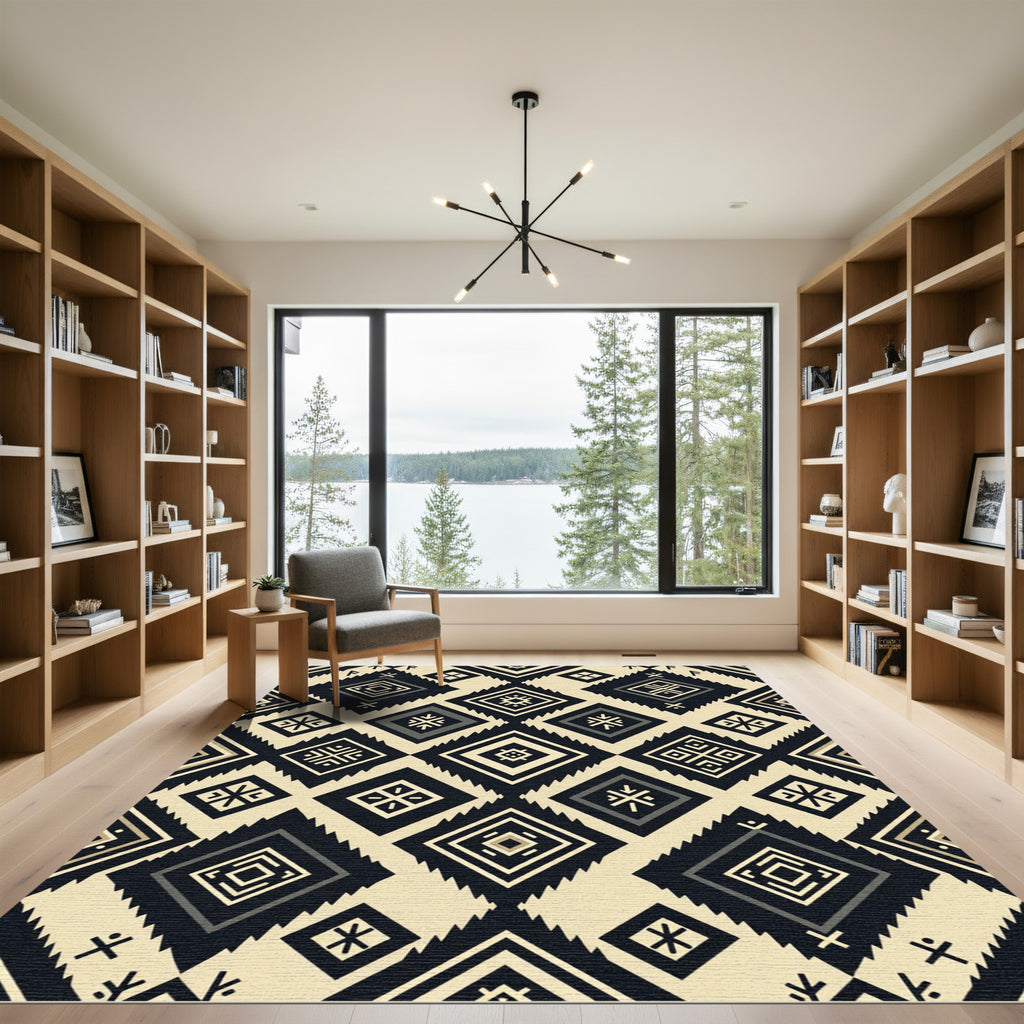 Monochromatic Geometric Tribal Diamond Area Rug