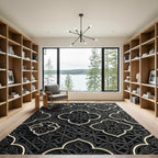 Elegant Charcoal Geometric Arabesque Lattice Rug