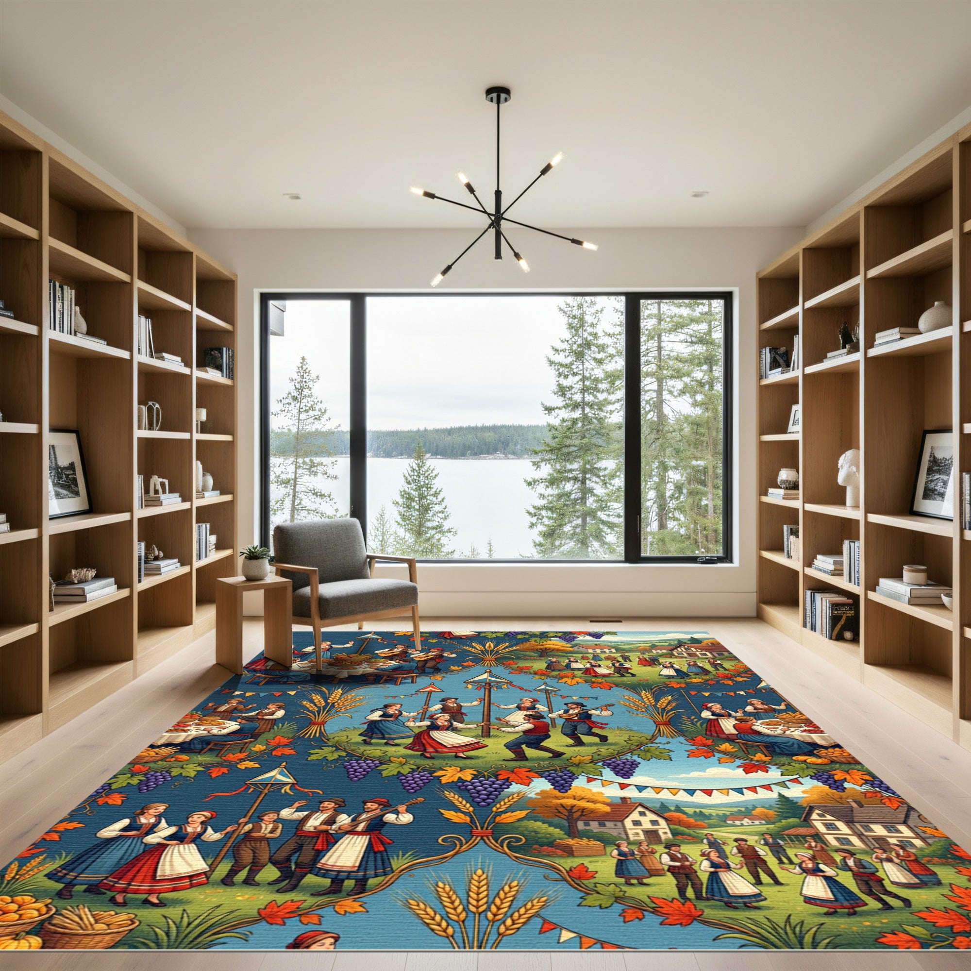 Harvest Festival Folklore Folk Art Composition Rug